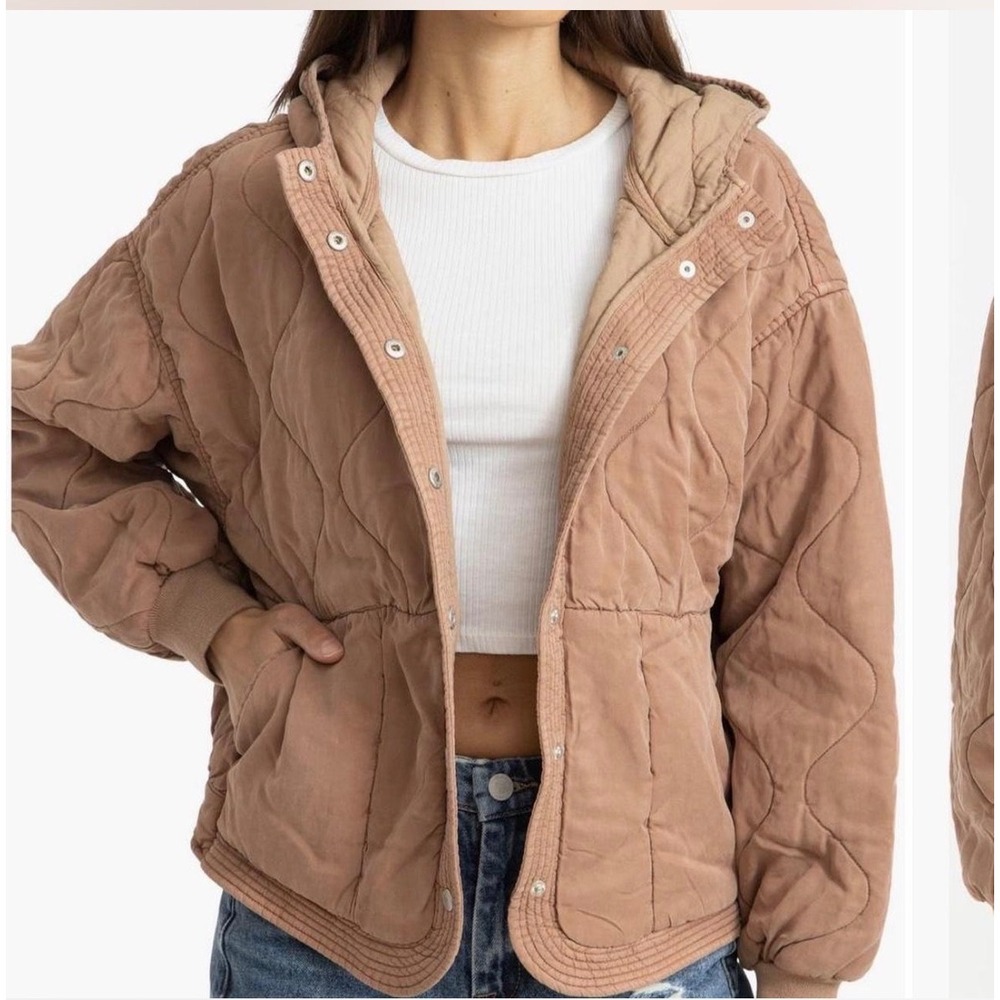 BlankNYC Womens Quilted Hooded Bomber Jacket in Clay Rose Mauve Size XS